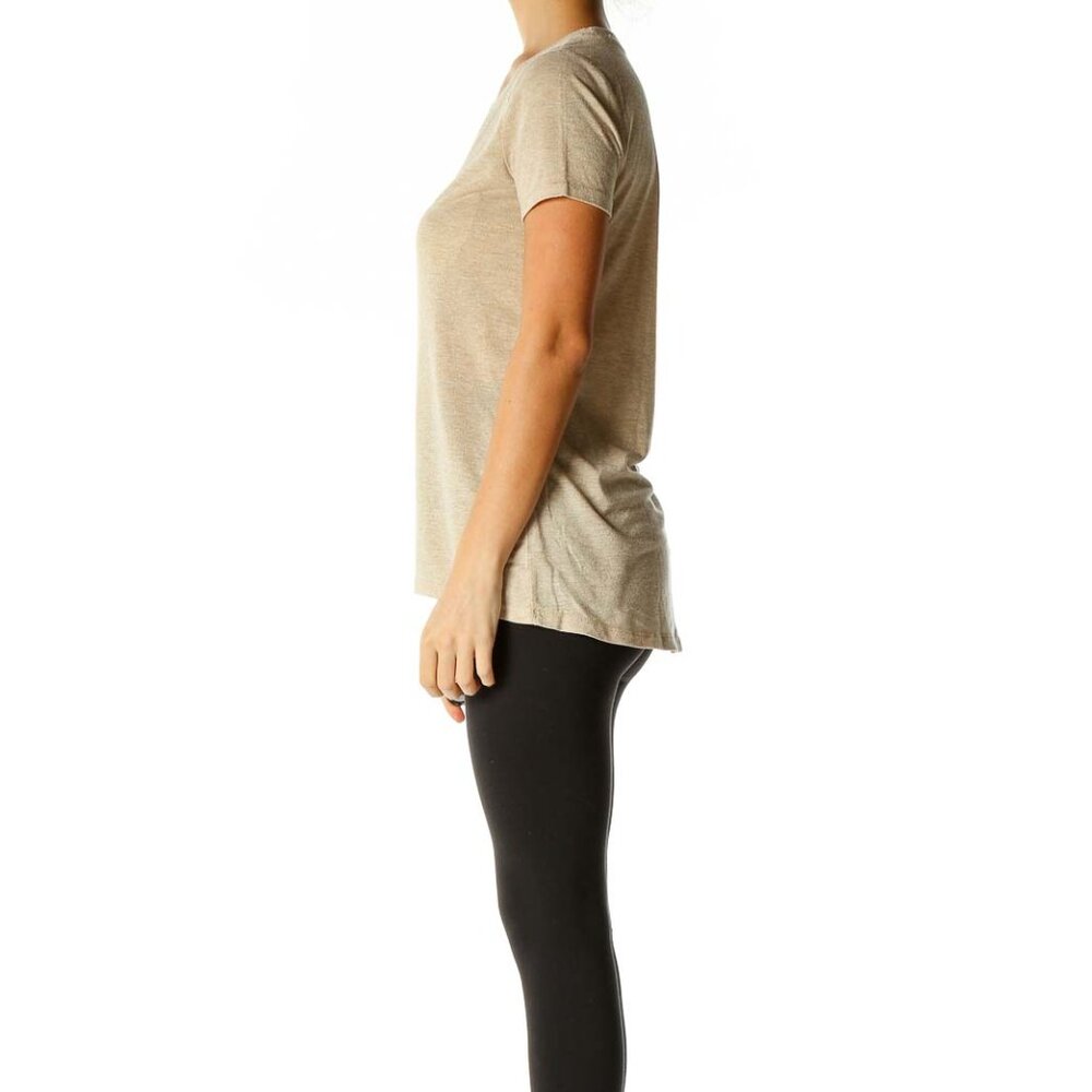 Halogen Beige Textured Casual T-Shirt - Picture 2 of 3